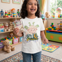 Söt Färgrik Eid Mubarak Får Barn T-Shirt - Lycklig