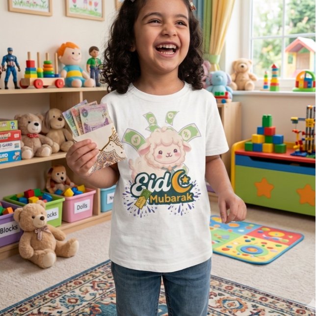 Söt Färgrik Eid Mubarak Får Barn T-Shirt - Lycklig (Skapare uppladdad)