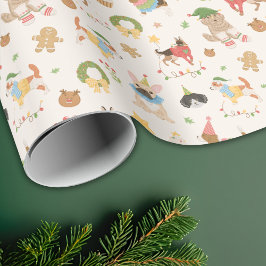 Söt Färgrik Festlig Jul Hund Valp Presentpapper
