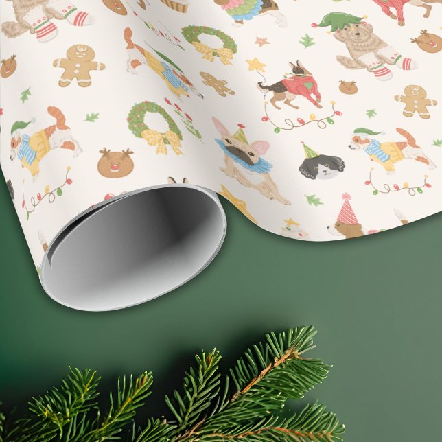 Söt Färgrik Festlig Jul Hund Valp Presentpapper (Skapare uppladdad)