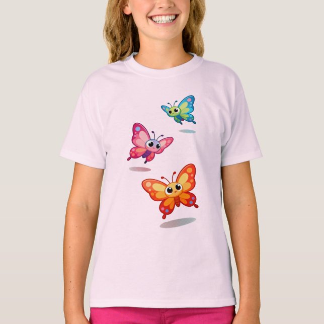 Söt Färgrik Fjärilar Barn T-Shirt (Framsida)