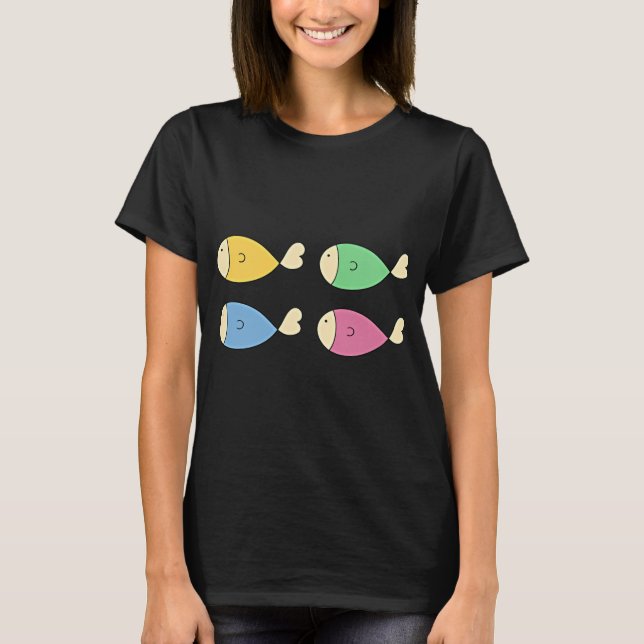 Söt Färgrik Handritad Fiskuppsättning T Shirt (Framsida)