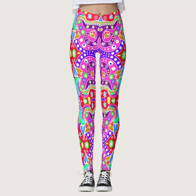 Söt färgrik handritad mönsterkuvert leggings (Framsida)