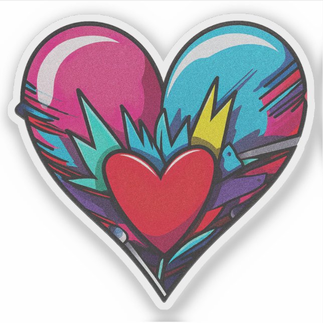 Söt Färgrik Hjärtdekal - Alla Hjärtans Dag Dekal (Framsida)