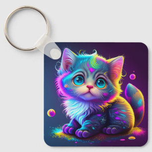 Söt färgrik katt digital konst-79827 nyckelring