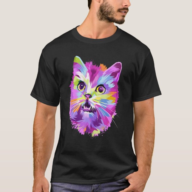 Söt Färgrik Katt T Shirt (Framsida)