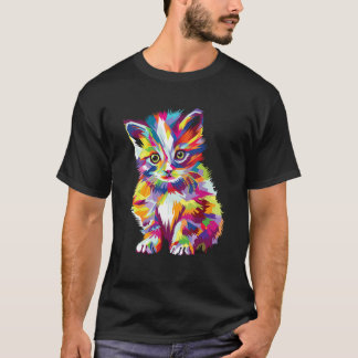 Söt Färgrik Katt Valde För Kattunge Konst Katt Ado T Shirt
