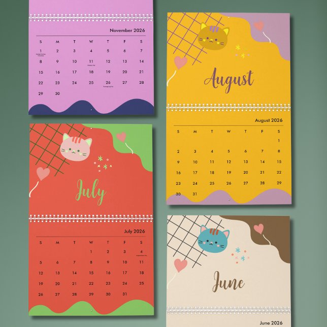 Söt Färgrik Kattkalender 2026 Kalender (Skapare uppladdad)