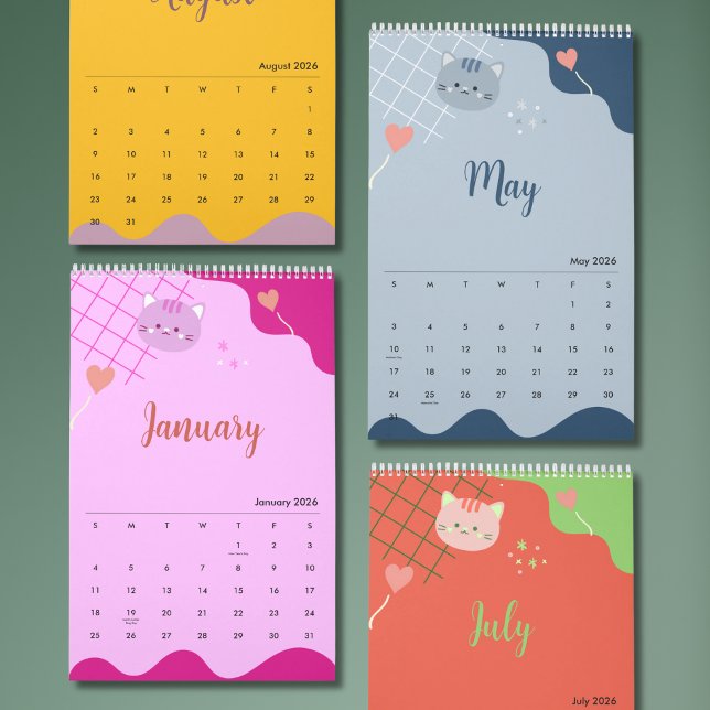 Söt Färgrik Kattkalender 2026 Kalender (Skapare uppladdad)