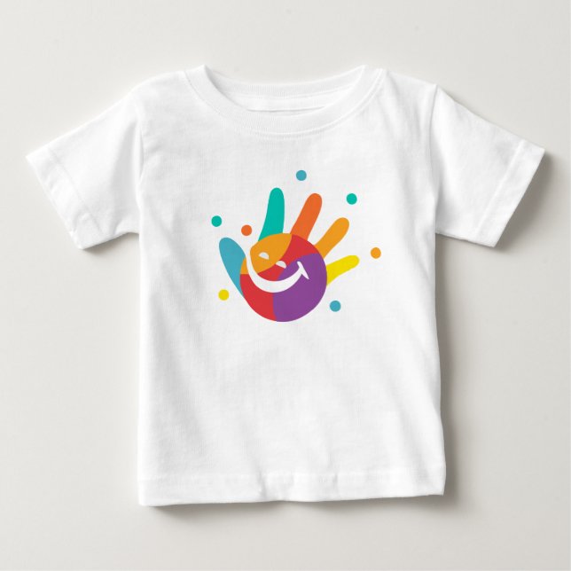 Söt Färgrik Leende Handavtryck Barn & Baby T-Shirt (Framsida)