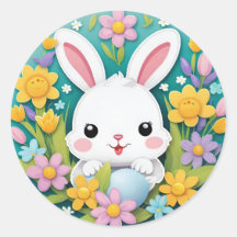 Söt Färgrik Lekfull Påskkel Kanin Blommor Klisterm