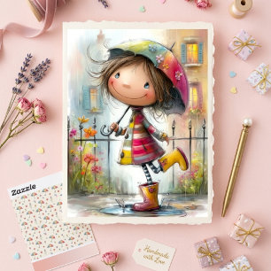 Söt Färgrik Märklig Regn Flicka Scrapbookpapper