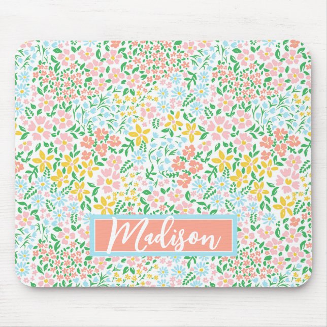 Söt färgrik pastell trädgårdsblomma mönster musmatta (Framsidan)