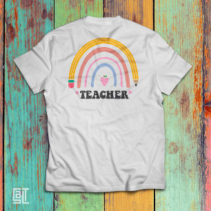 Söt Färgrik Penna Regnbåge Lärar Design T Shirt