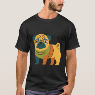 Söt Färgrik Pug-illustration Rolig Hundälskare Ret T Shirt