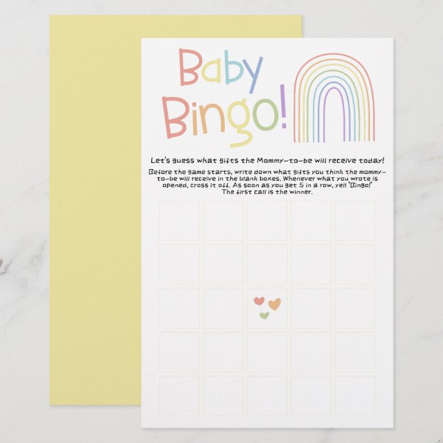 Söt Färgrik Regnbåge Baby Bingo Spel Flyer (Fram/baksida)