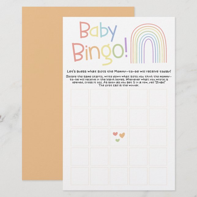 Söt Färgrik Regnbåge Baby Bingo Spel Flyer (Fram/baksida)