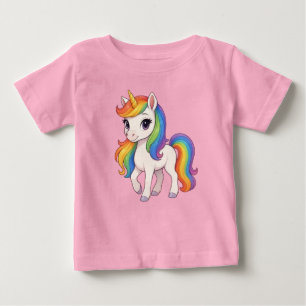 Söt, färgrik regnbågsenhörning t shirt