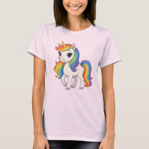 Söt, färgrik regnbågsenhörning t shirt