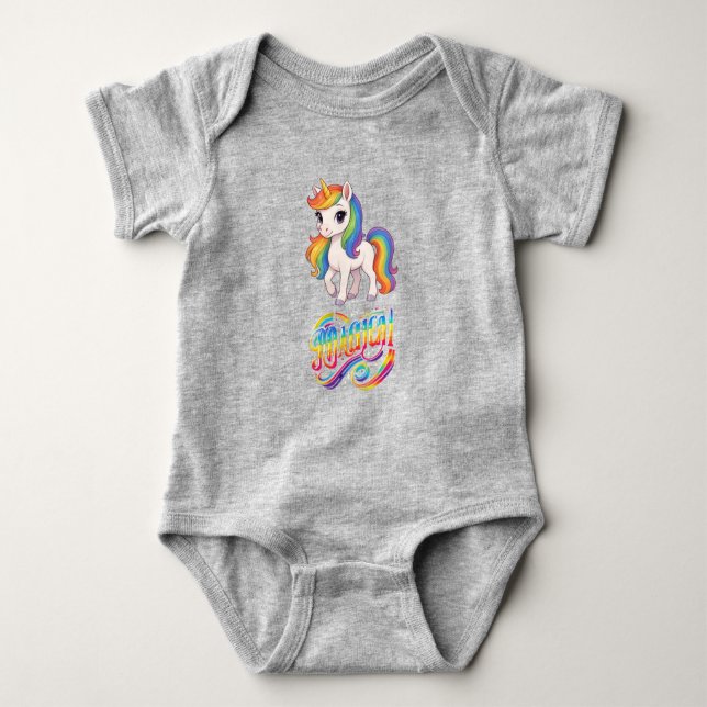 Söt, färgrik regnbågsenhörning t shirt (Framsida)