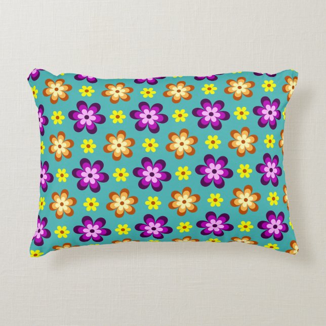 Söt färgrik retro blommig accentkudde prydnadskudde (Framsidan)