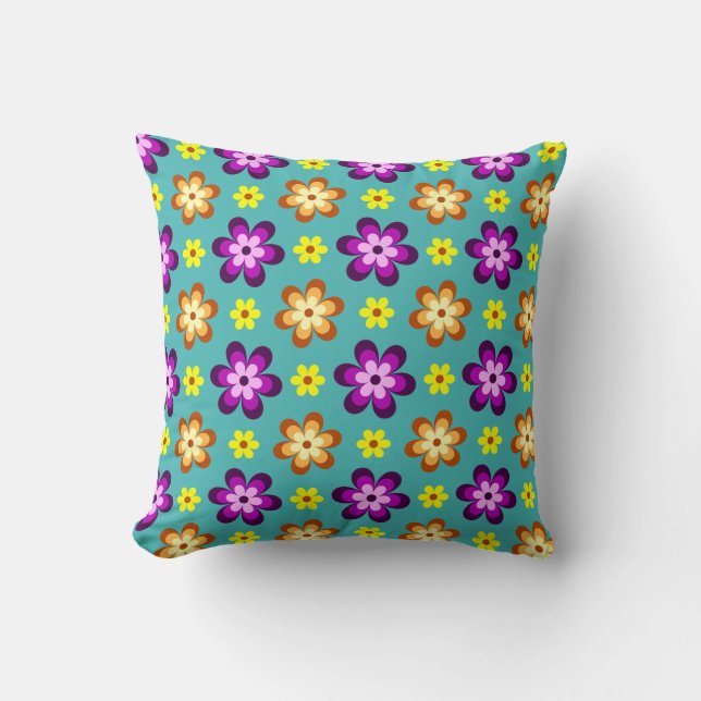 Söt Färgrik Retro Blommor Kastkudde Kudde (Framsida)