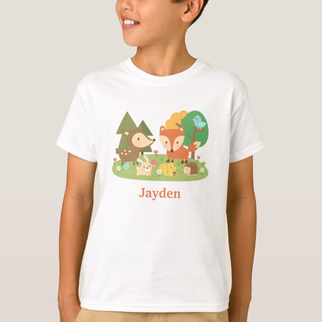 Söt Färgrik Skogsdjur För Barn Tee Shirt (Framsida)