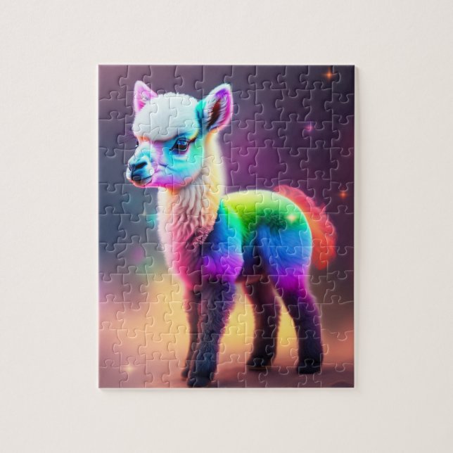 Söt Färgrik Söt Fluffig Liten Lama Pussel (Vertikal)