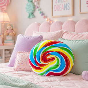 Söt Färgrik Söt Godis Regnbåge Lollipop Rund Kudde