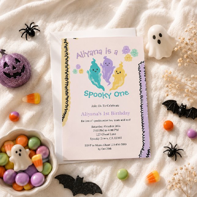Söt Färgrik Spöklik Ett Halloween Födelsedagsfiran Inbjudningar (Skapare uppladdad)