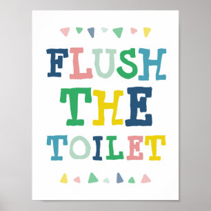 Söt Färgrik Spola Toaletten Rolig Barns Badrum Poster