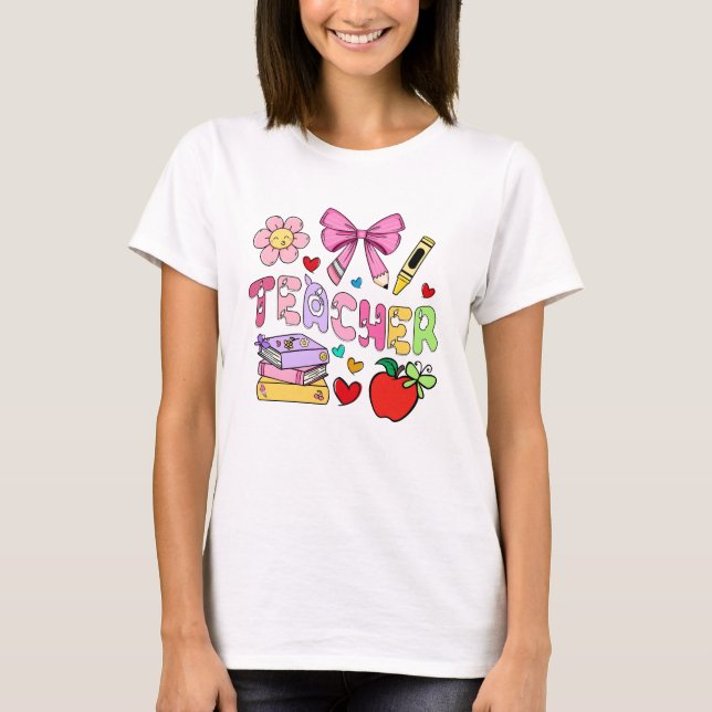 Söt Färgrik T-Shirt med Typografi för Lärare (Framsida)