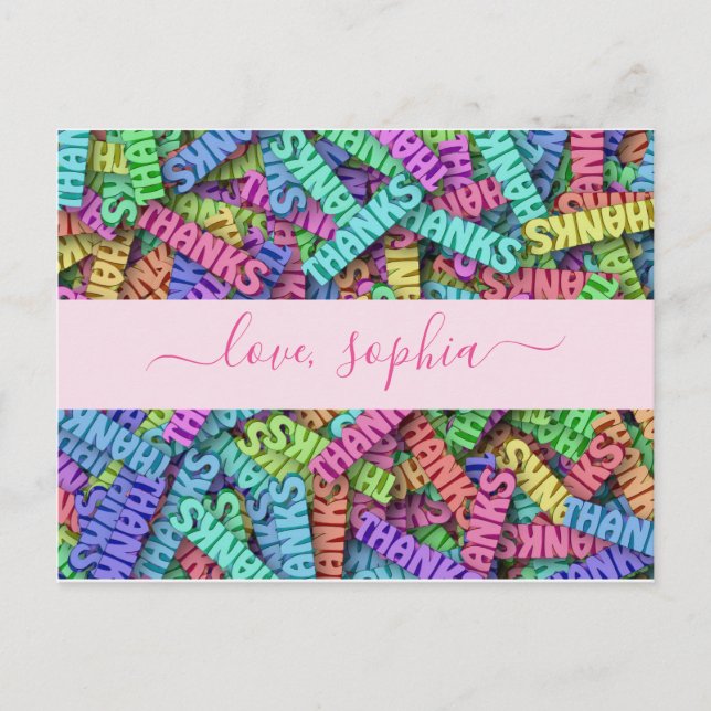 Söt Färgrik Tack Tack Namn Vykort (Framsida)