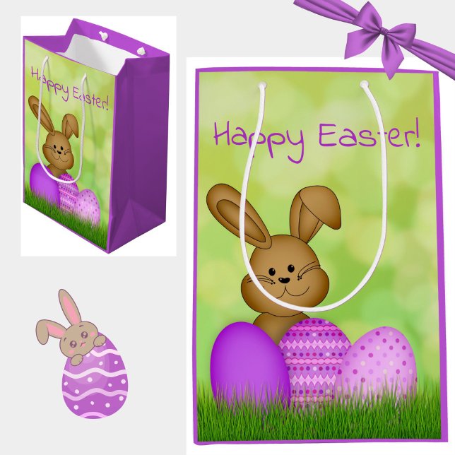 Söt färgrik tecknad påskharar för barn (A cute, colorful Easter Bunny gift bag for kids! Happy Easter!)