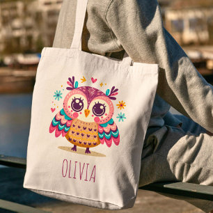 Söt Färgrik Whimsical Uggla Tygkasse