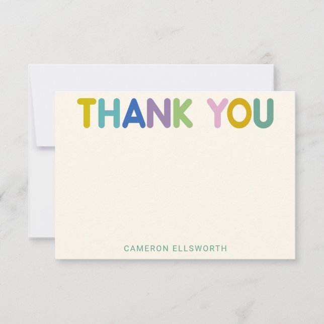 Söt Färgrik Whimsisk Modern Typografi Anpassad Tack Kort (Framsida)