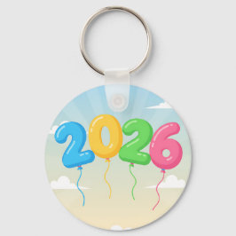 Söt färgstark 2026 Balloon Firande Dubbla-Side Nyckelring