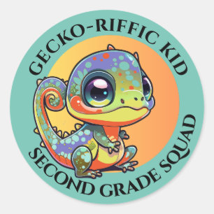 Söt Färgstark Gecko med Anpassningsbara Textaltern Runt Klistermärke