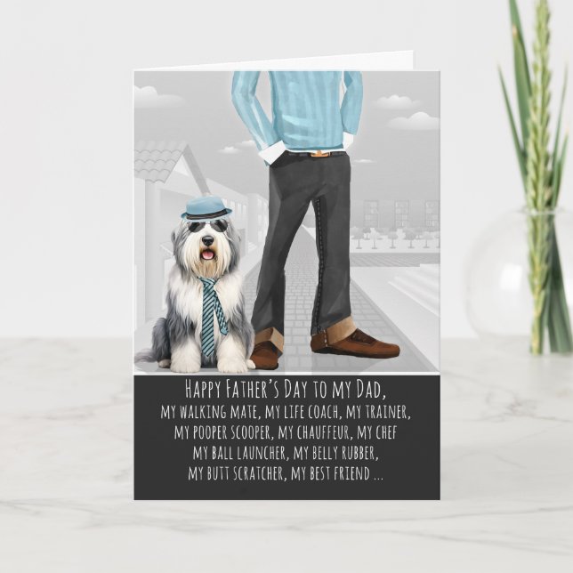Söt Fårhund och Pappa Rolig Fars Dag Helgkort (Framsida)
