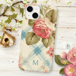 Söt Farmhouse Rustic Monogram Rosa ros<br><div class="desc">Utformning av mycket söt rustik/bondgård/stuga stil med rosa ros,  sädesblad och dammig grönt med blått diagonalt rand i tealblått vattenfärg på pastellbakgrunden/gulten. Inkluderar text fält för ditt namn,  inledande namn eller monogram.</div>