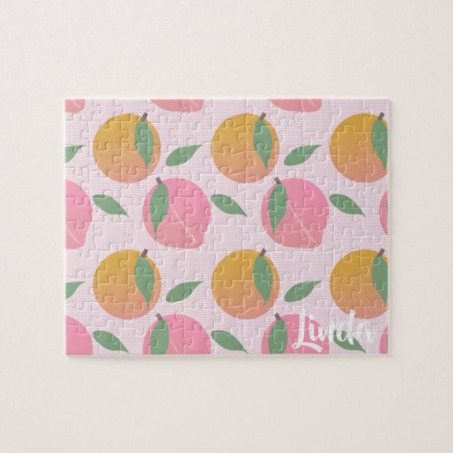 Söt färsk apelsin frukt Mönster Rosa Pussel (Horisontell)