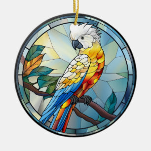 Söt fastfärgad glasvit Cockatoo Parrot Bird Julgransprydnad Keramik