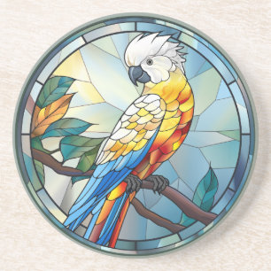 Söt fastfärgad glasvit Cockatoo Parrot Bird Underlägg