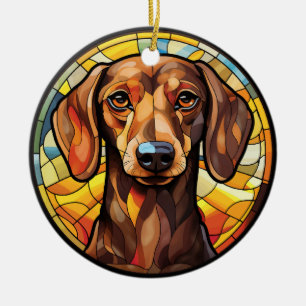 Söt fastfärgat glas Dachsund Hund Julgransprydnad Keramik