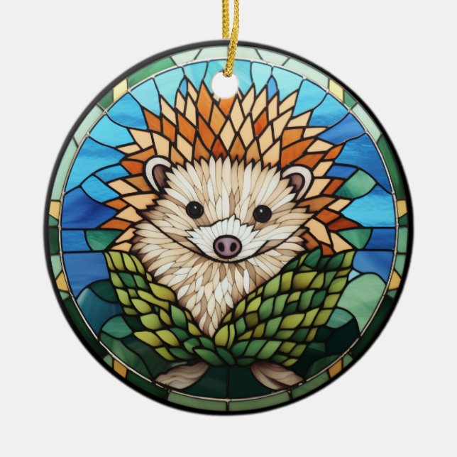 Söt fastfärgat glas Hedgehog Julgransprydnad Keramik (Framsidan)