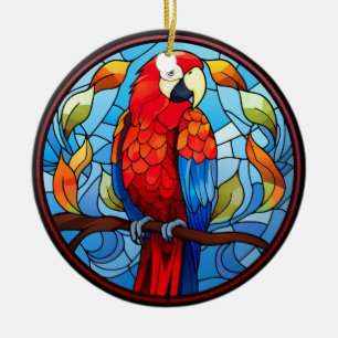 Söt fastfärgat glasögon Scarlet Macaw Parrot Bird Julgransprydnad Keramik