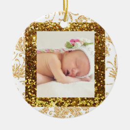 Söt Faux Glitter Baby fotojulprydnad Julgransprydnad Keramik