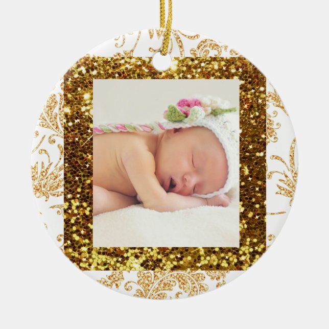Söt Faux Glitter Baby fotojulprydnad Julgransprydnad Keramik (Framsidan)