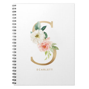 Söt Faux Gold Foil Blommigt Brev A Monogram Anteckningsbok