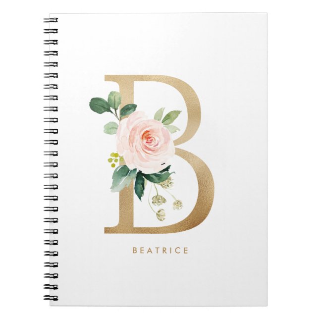 Söt Faux Gold Foil Blommigt Brev B Monogram Anteckningsbok (Framsidan)